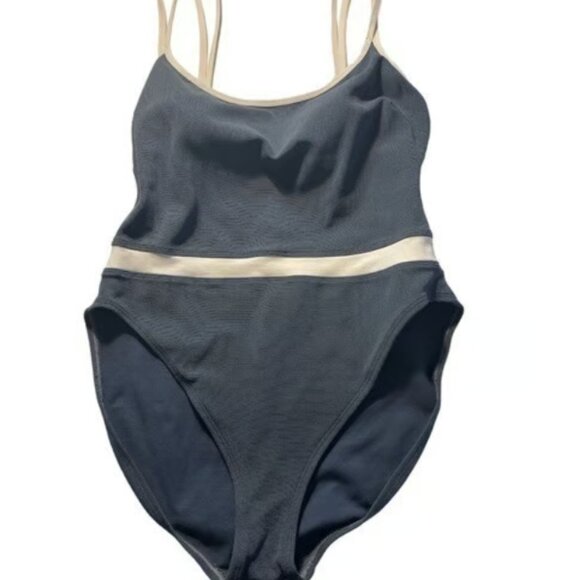 Anne Cole Collection Blue White High Cut Swimsuit Size 14 EUC #M-328 - Picture 1 of 7